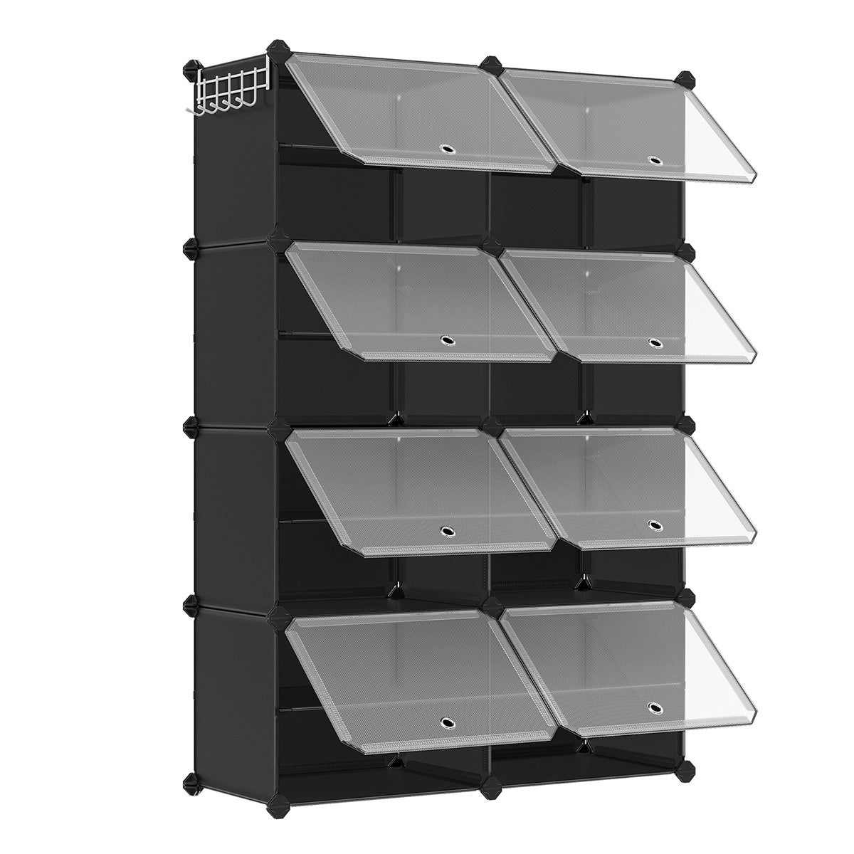 SONGMICS Scarpiera 8 Scomparti, Scarpiera Componibile Ingresso, 30 x 45 x 30 cm per Scomparto, Ante Trasparenti, Metallo, 32 Paia, Camera da letto, Bianco Nuvola e Marrone Trasparente LPC054WH01