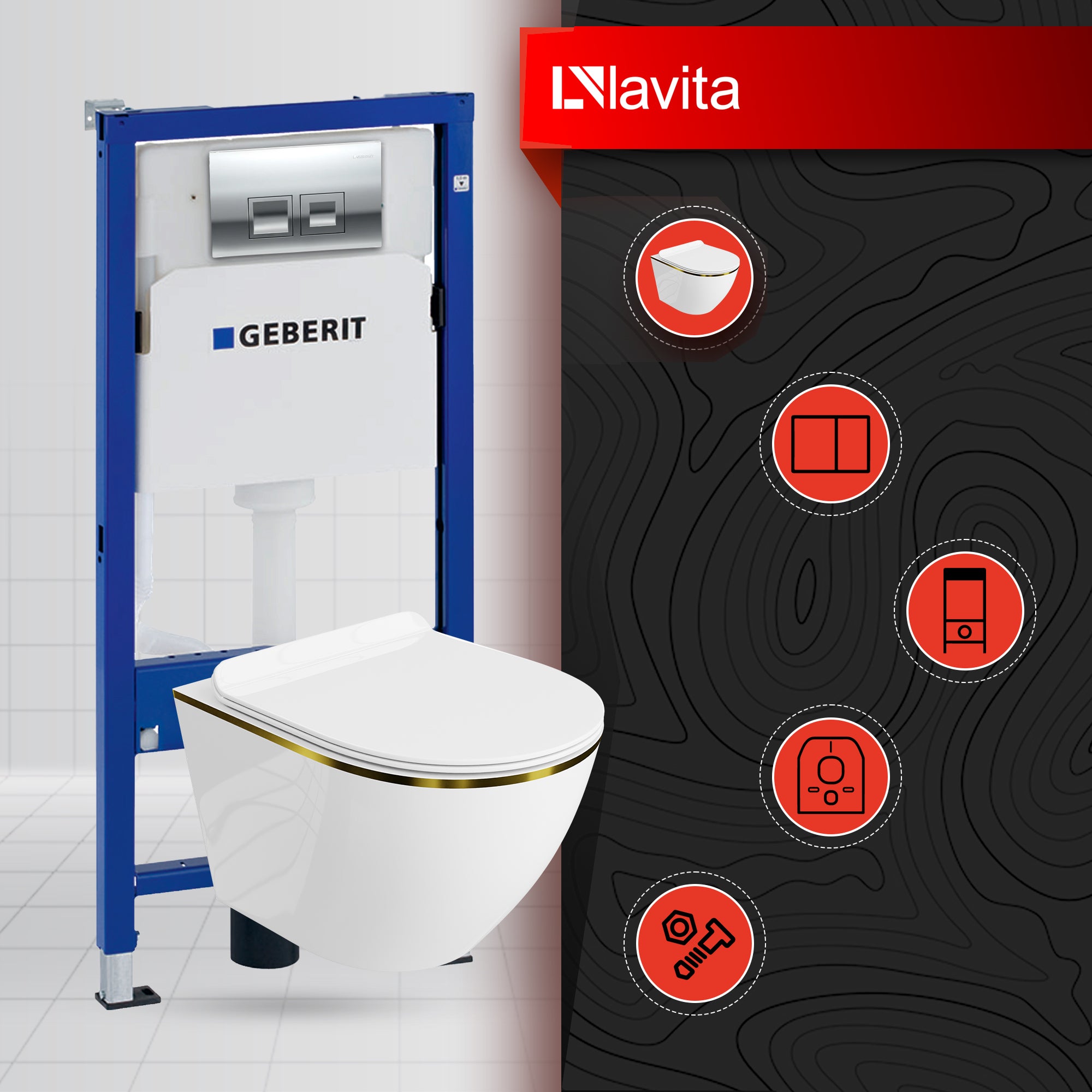 GEBERIT Duofix Basic Support Bâti-support + Lavita WC Praia suspendu blanc sans bord + panneau de commande Delta 25 chrome | Kit complet WC - 2