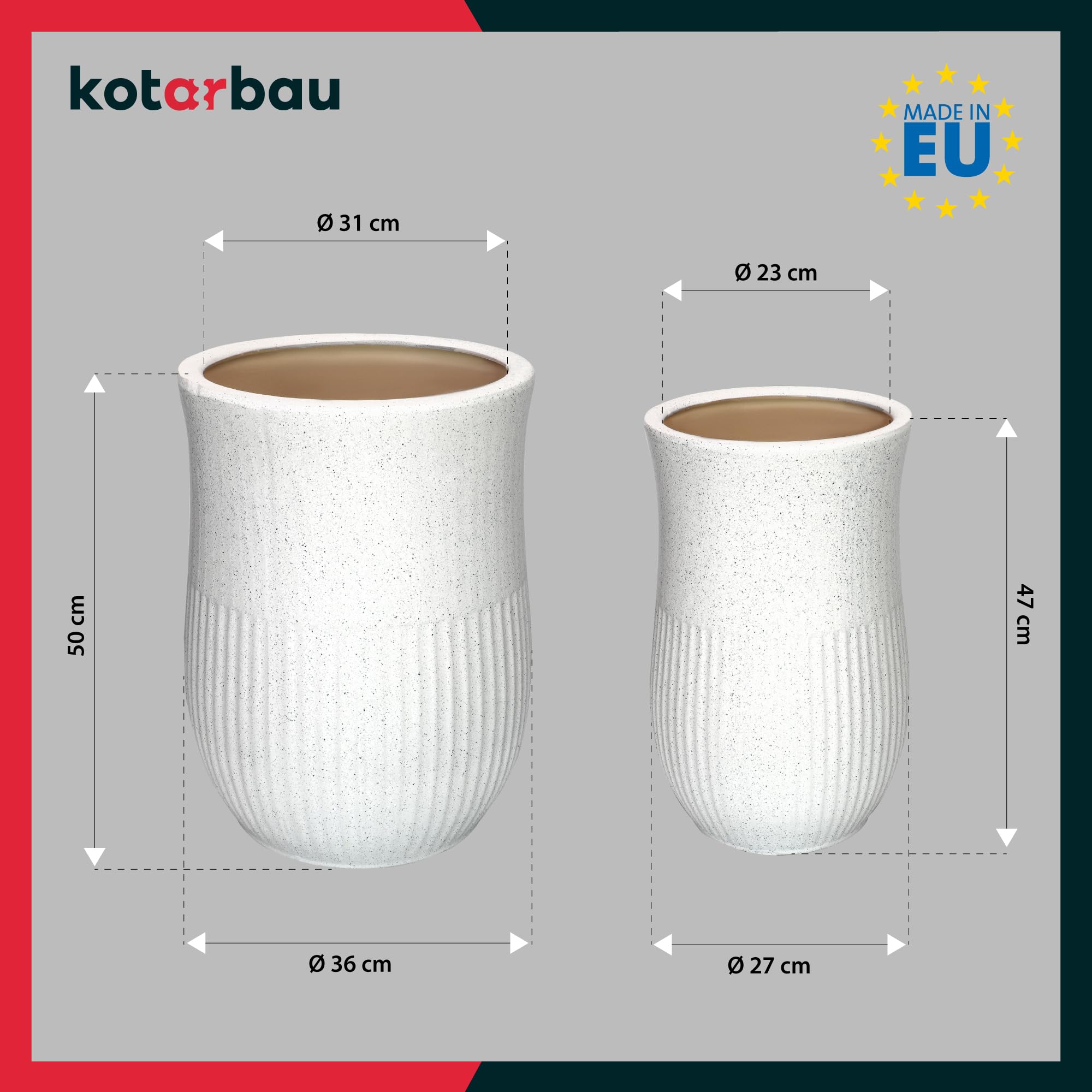 Lot de 2 Pots de Fleurs en Céramique - Diamètre : 23 cm - Diamètre : 31 cm - Blanc - Terrazzo - Pot de Fleurs en Céramique - KOTARBAU - 3