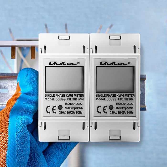 Medidor eletrônico de consumo de energia monofásico Qoltec 50899 | 230V | LCD | 2P | Trilho DIN - 2