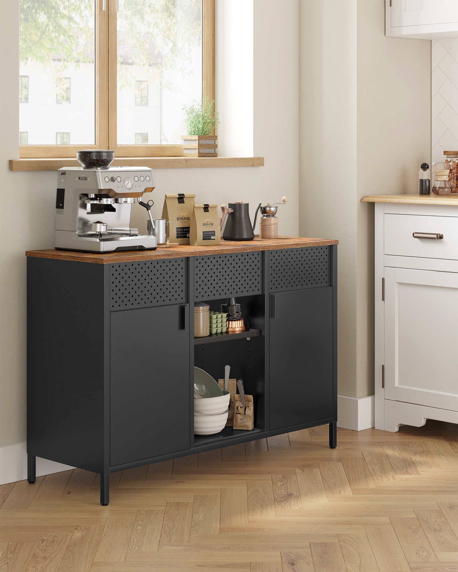 Armoire de Rangement, Étagères Réglables, Marron Rustique et Noir Mat - 2