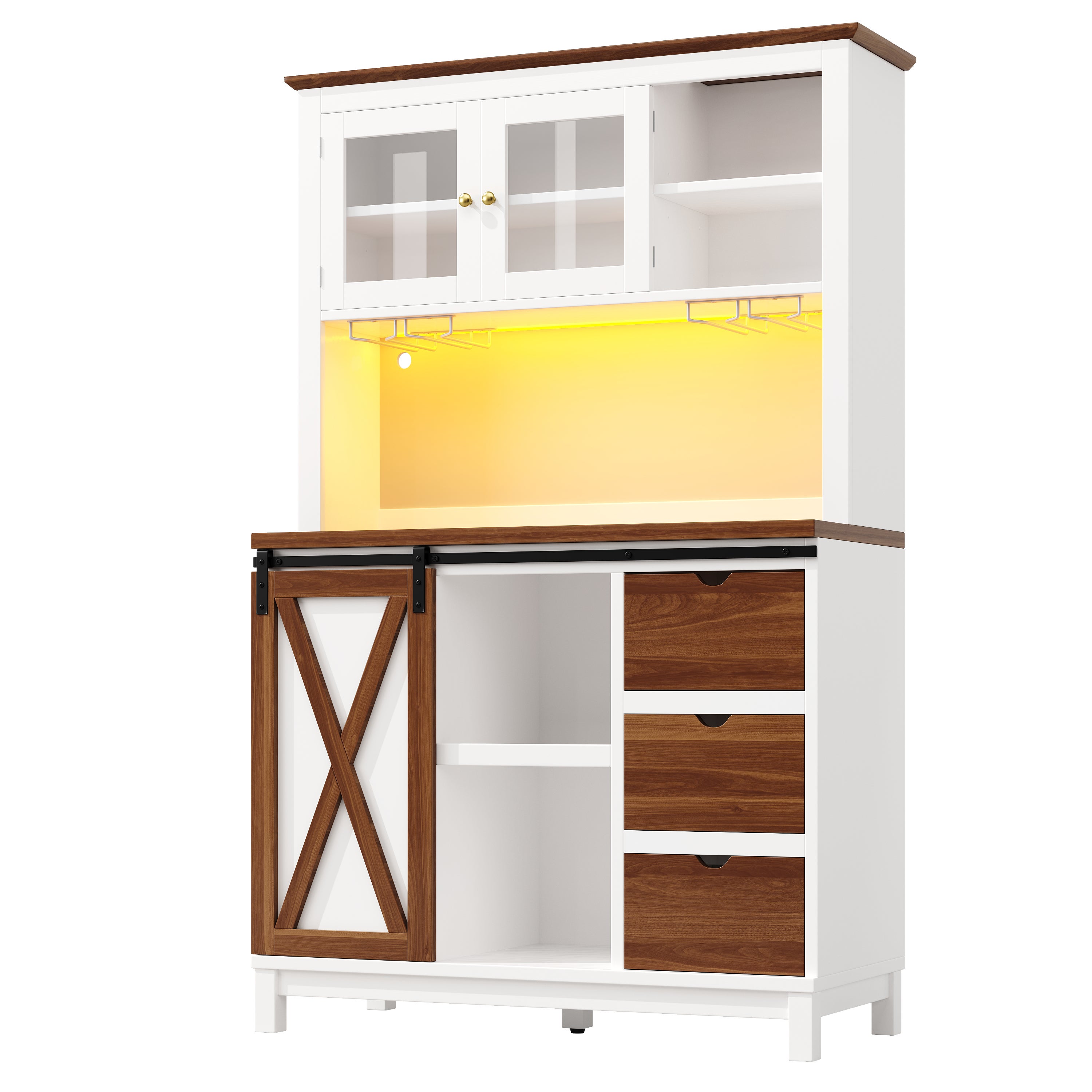 Buffet de cuisine haut avec porte coulissante style grange - Éclairage LED intelligent - 9