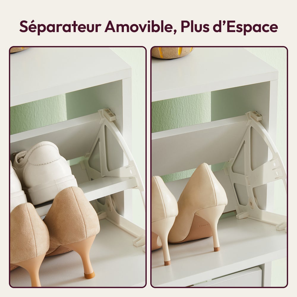 CASABEL Meuble à Chaussures 4 Abattants - Armoire à Chaussures Design - Meuble de Rangement Entrée 24 Paires - Blanc - 6