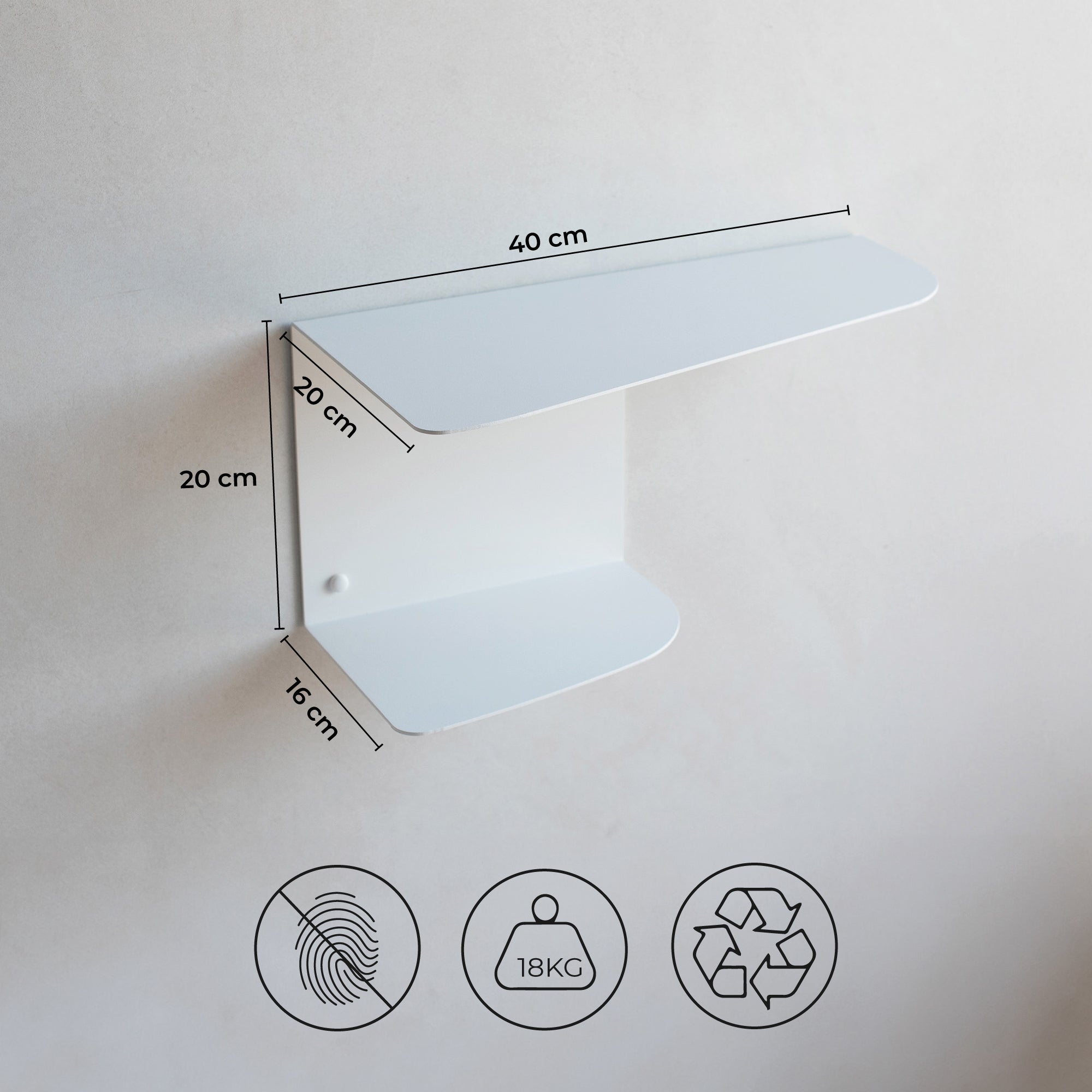 Lot de 2 - Tables de chevet suspendue, L.40 x P.20 cm, Ep.20 cm - Design à deux niveaux en métal blanc - MILUKA - 5