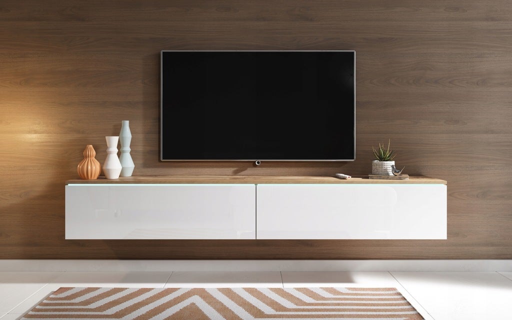 Meuble TV Lowboard D180 Chêne Wotan/Blanc brillant, Nombre de portes : 2, 180x30x31 cm - 5