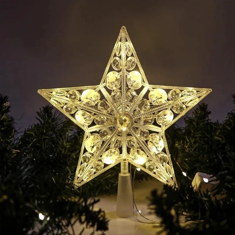 Décoration de sapin de Noël avec LED, Étoile décorative pour sapin de Noël, Décoration de Noël à piles, Lumière LED pour sapin de Noël, 30 cm - 6