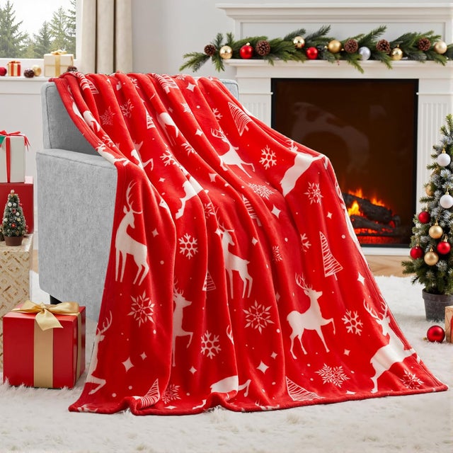 1 pièce (200x200cm) couverture de Noël renne rouge, couverture en flanelle douce, couverture de canapé chaude et moelleuse, cadeau de Noël.