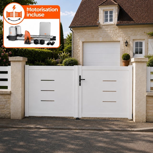 Portail battant électrique PVC blanc avec moteur Sentinel H 160 x L 350 BRIANÇON