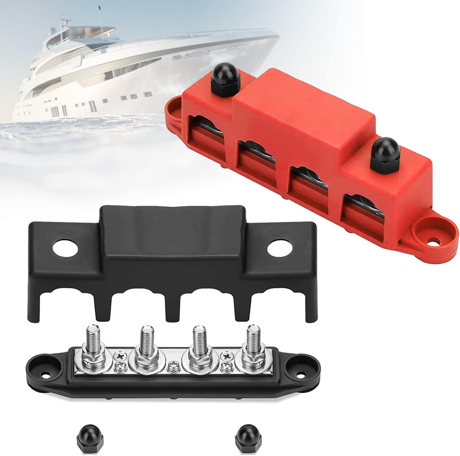 Barra Collettrice Marina, Blocco di Distribuzione dell'alimentazione Ad Alta conduttività Morsetto A Vite M4 12‑48 V 300 A per Auto per Camion ( Rosso