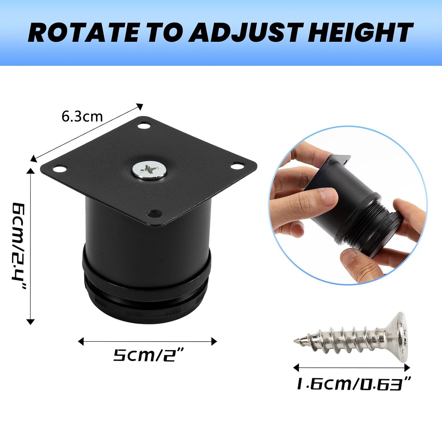 Lot de 4 pieds de meuble, pieds de meuble réglables, pieds de meuble universels de 60 mm, adaptés aux pieds de canapé, pieds de lit, pieds d'armoire - 2