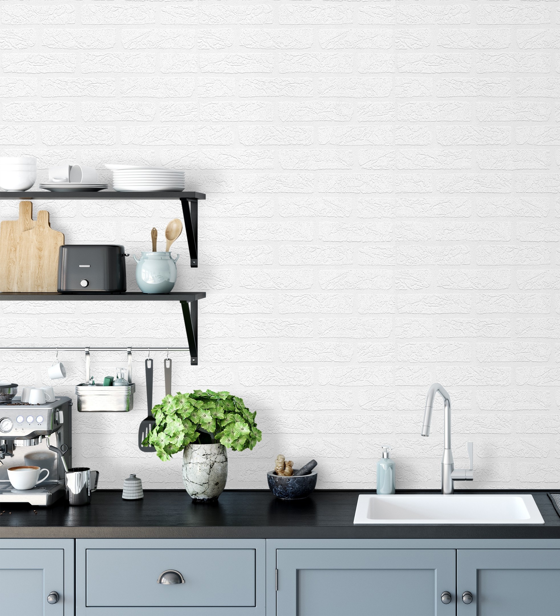 Papel pintado muro de ladrillos blanco 3d repintable alto relieve - capitol street 421612 de gaulan - rollo de 10 m x 0,53 m