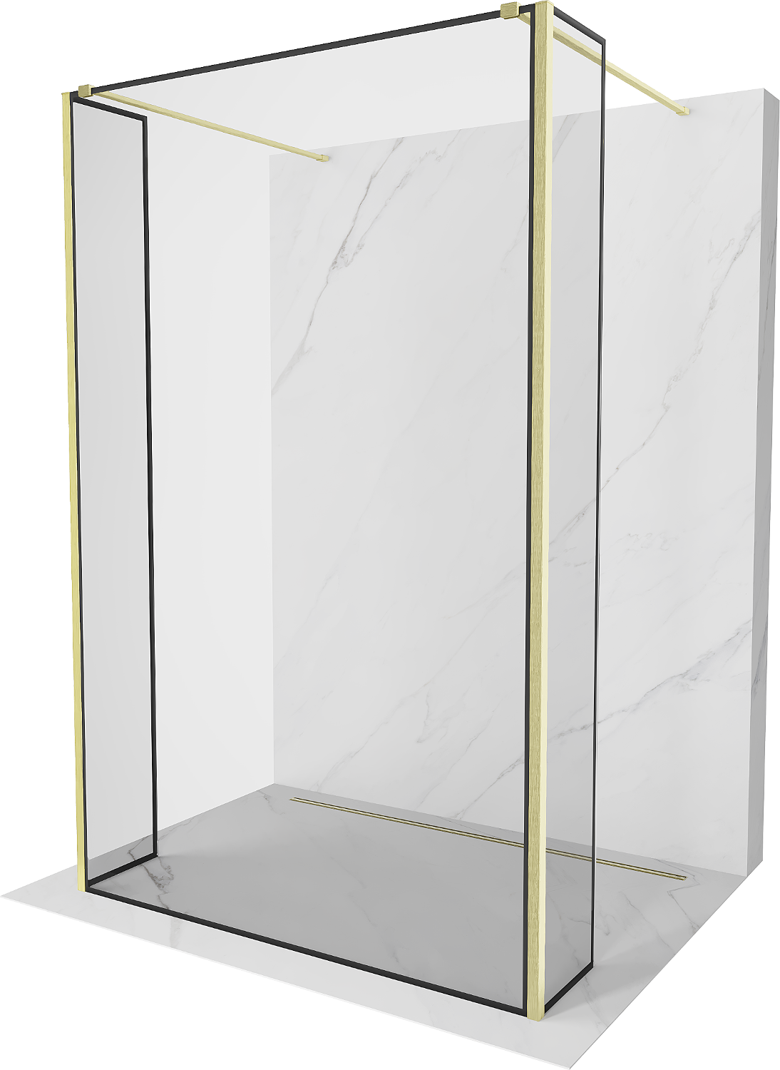 Mexen Kioto ścianka prysznicowa wolnostojąca 110 x 30 x 30 cm, czarna ramka, złota szczotkowana - 800-110-030-222-55-70-030