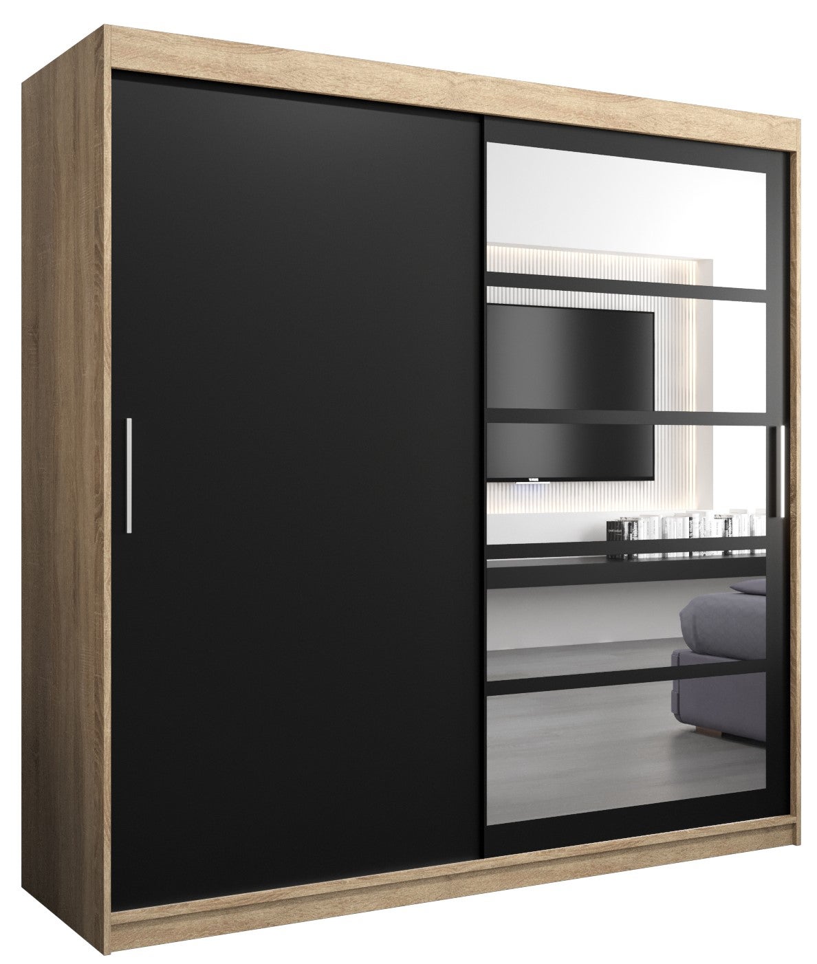 Szafa przesuwna garderoba ROMA 1 200 x 62 x 200 cm Sonoma + Czarny - Abiks Meble
