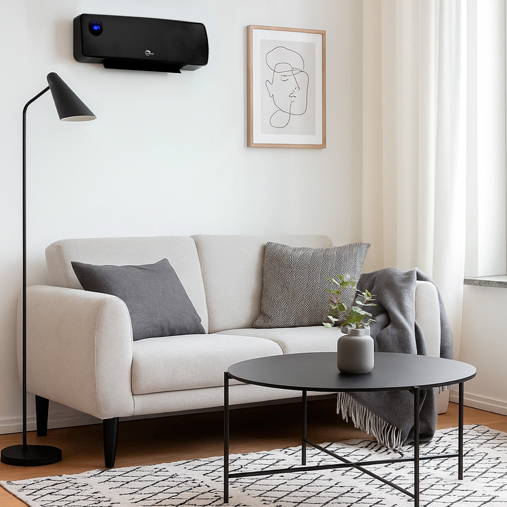 Elektryczny klimatyzator ścienny z ceramicznym nawiewem Otelya Luxe Sannover 2000 W, czarny - 3