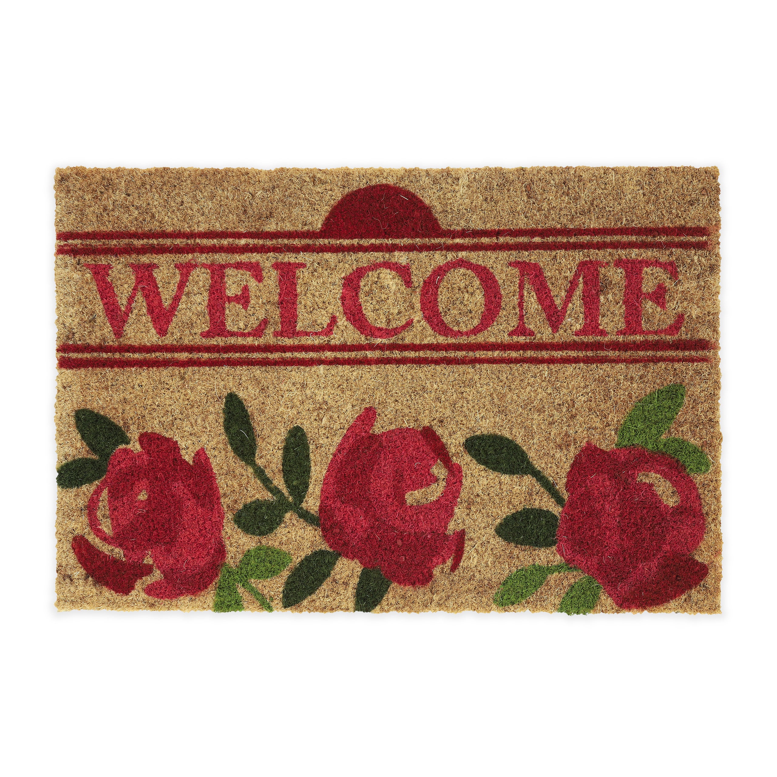 Relaxdays felpudo entrada casa rosas, alfombrilla puerta, coco y goma, 60x40 cm, tapete welcome, marrón natural