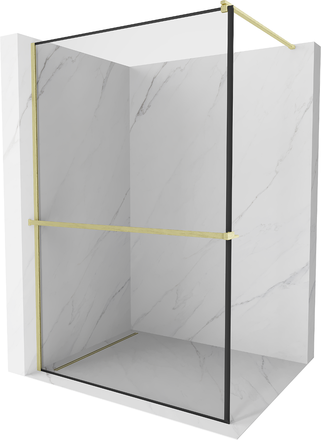 Mexen Kioto+ ścianka prysznicowa z półką Walk-in 100 x 200 cm, czarna ramka, złota szczotkowana - 800-100-121-55-70