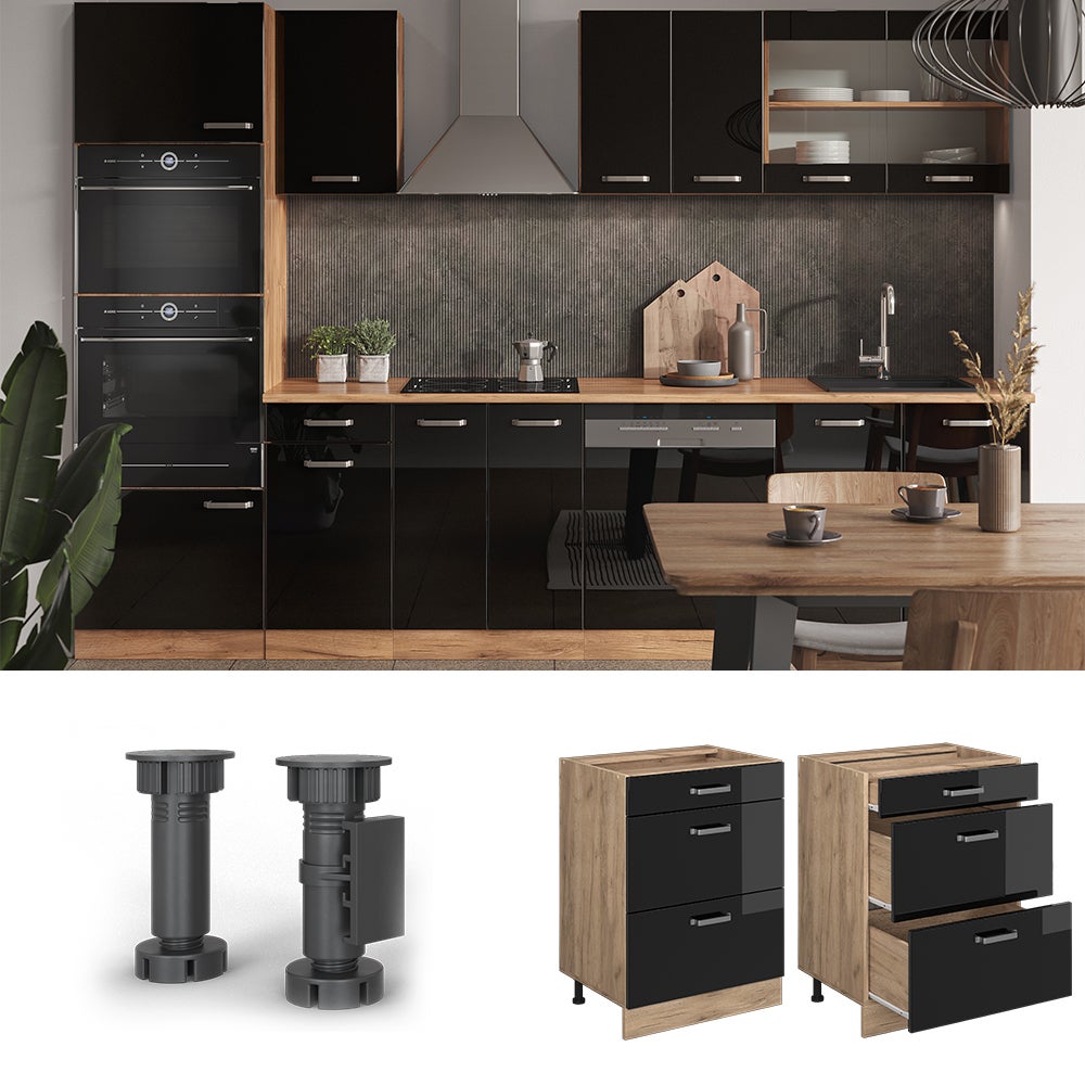 Cuisine Encastrable Vicco R-Line - Bloc 180 Cm Noir Brillant/anthracite - Sans Plan De Travail - 3