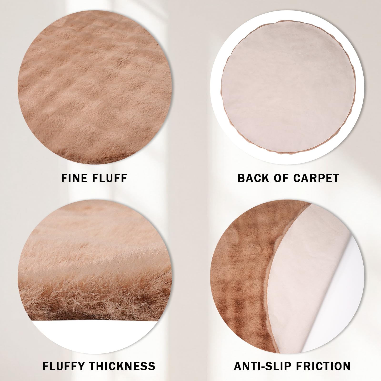 Tapis Fausse Peau de Mouton Rond, Tapis Poil Long, Moquette Intérieure lavable pour Salon, Chambre, Descente de Lit, Diamètre 100cm, Marron - 3