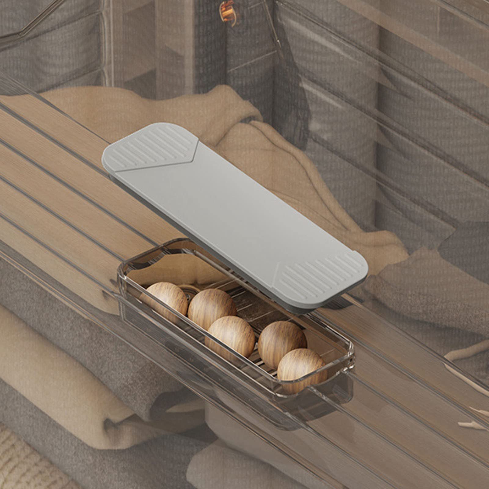 Bacs de rangement empilables, pliables, stables, à aspiration magnétique, boîte de rangement avec roulettes, pour la maison, en PP transparent ( - 3