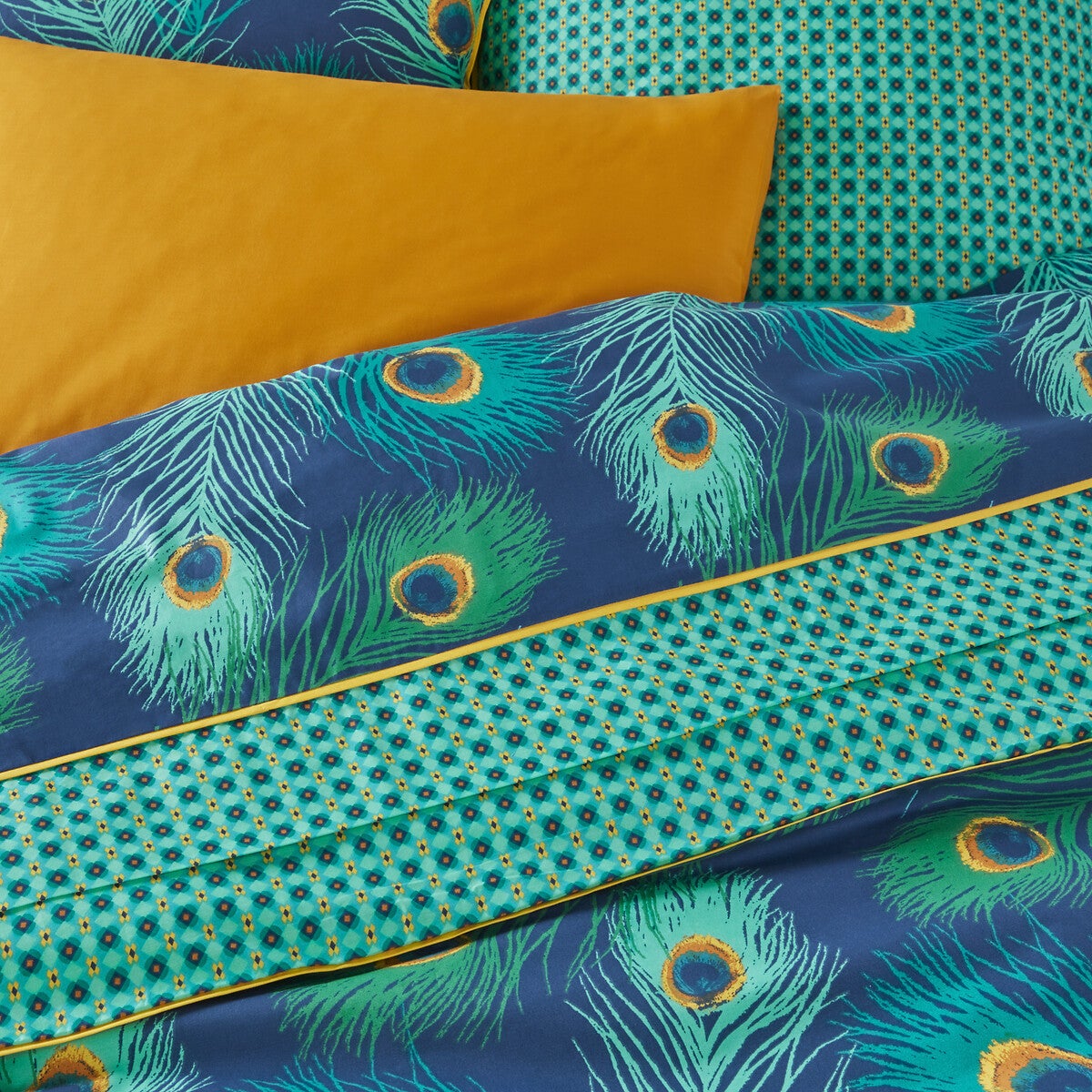 Drap percale de coton, Shakhra - Bleu/vert/jaune - 180 x 290 cm - 3
