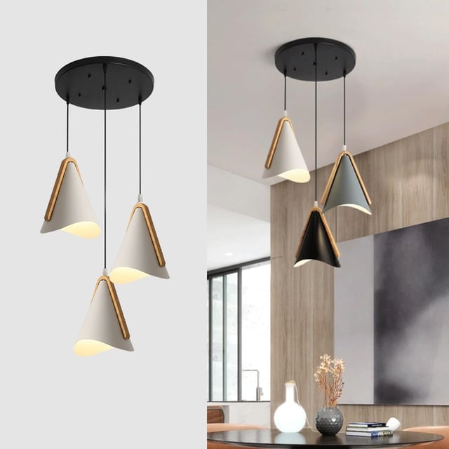 KAKET Suspension moderne en métal style nordique, Luminaire conique à 3 lumières (ampoules non incluses) Idéal pour salles à manger îlots de cuisine