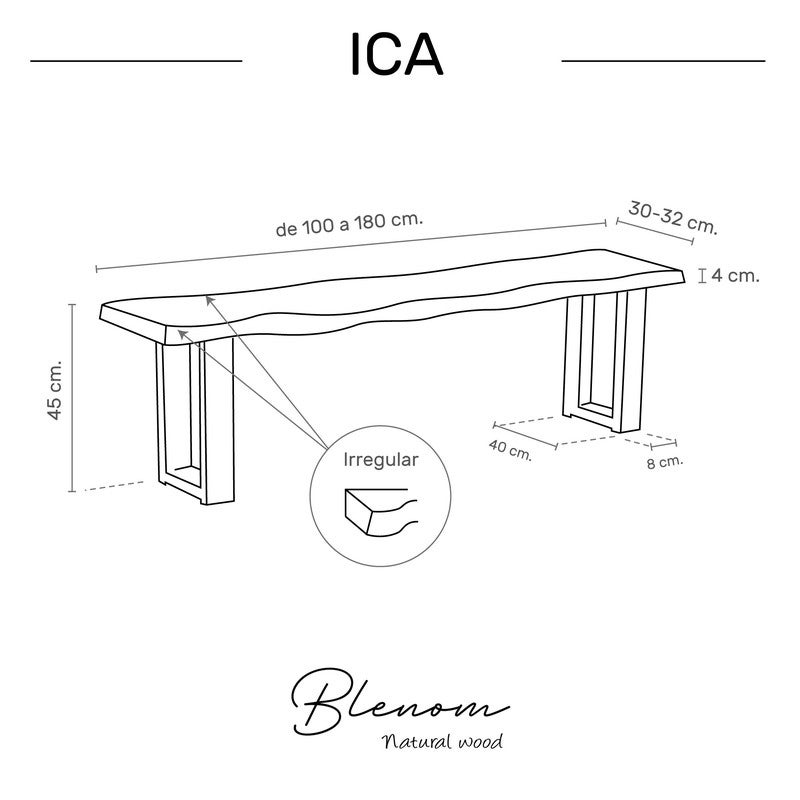 BLENOM Banc en bois massif durable Ica Chêne Antique bord irrégulier 180x31-33x45cm UN - 4