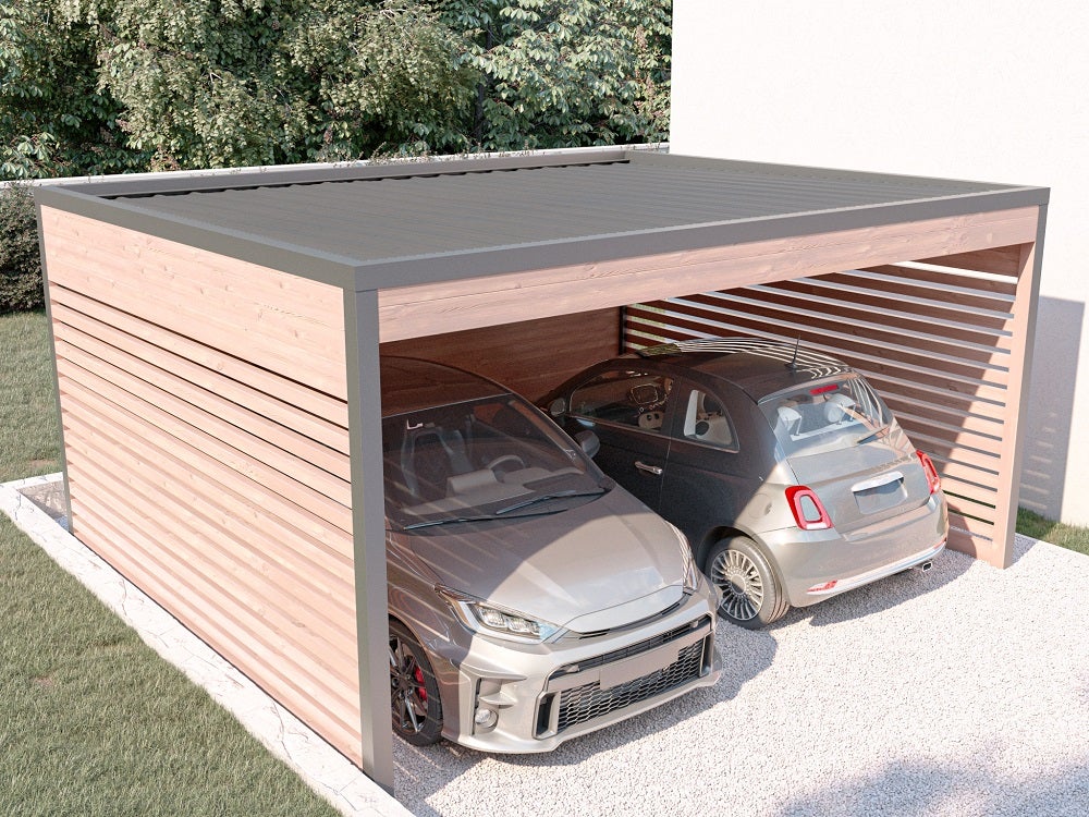 Carport 2 voitures DESIGN 20m² - Bois Douglas épaisseur 55mm - Toiture Bacacier avec voliges - 4