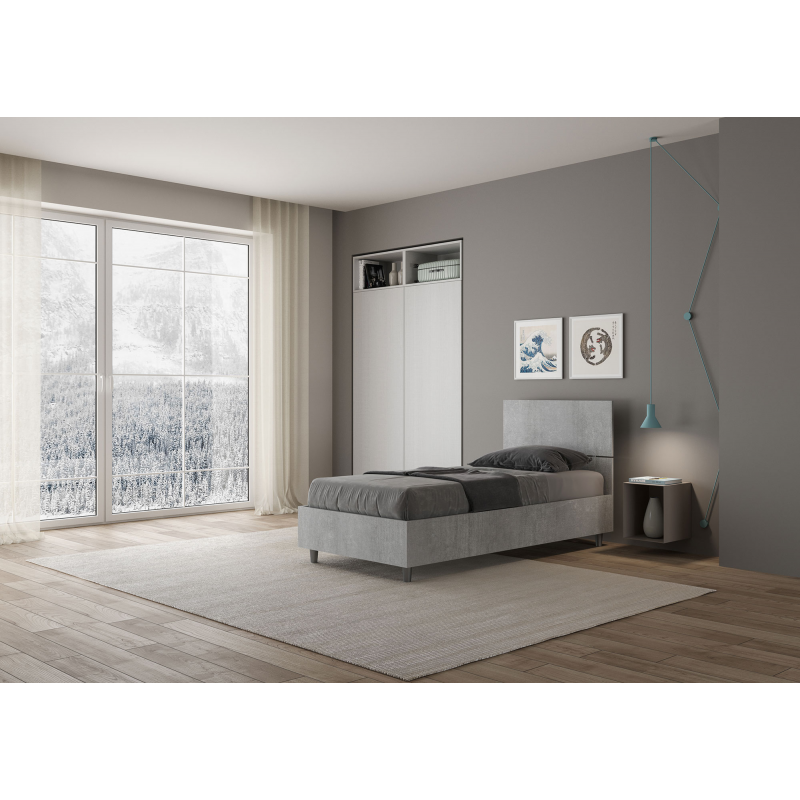 Lit en bois avec tête de lit inclinée Renoma-Couleur Gris-80x200 - 2
