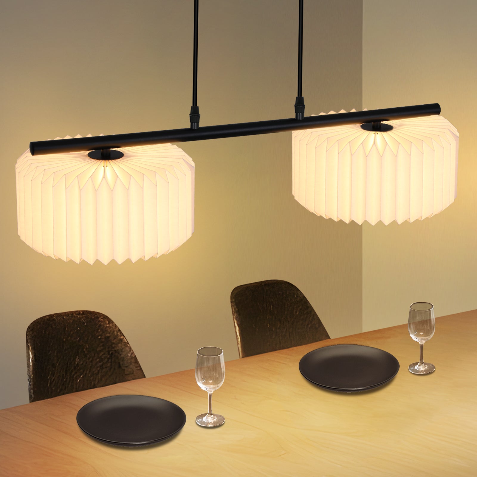 NETTLIFE Lampa wisząca do jadalni, lampa wisząca vintage, lampa wisząca do salonu, lampa do jadalni, 2 płomienie, biała