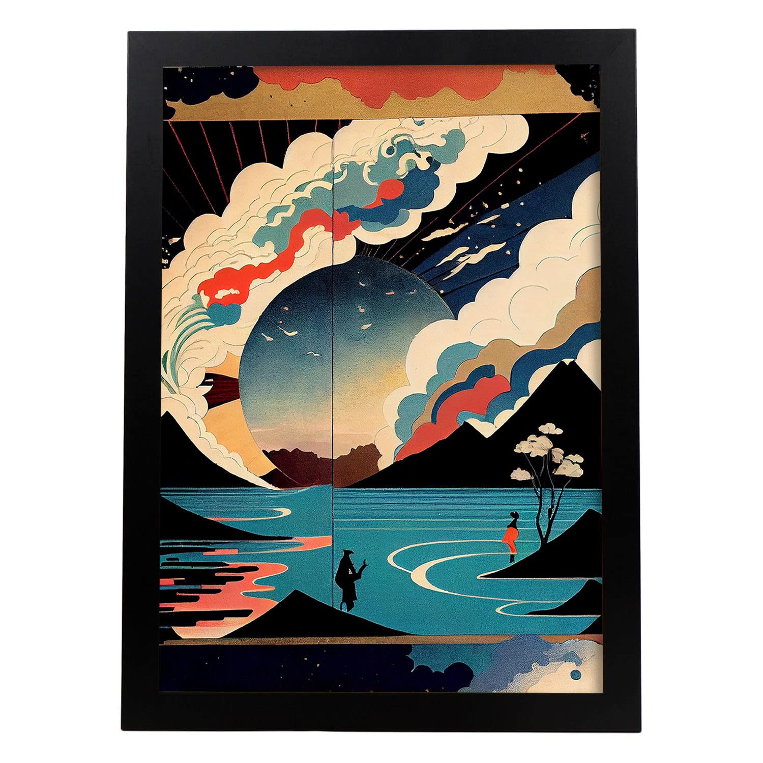 Nacnic poster balance en el estilo de arte japonés ukiyo paisajes abstractos y surrealistas en ilustraciones de arte oriental a3 marco negro