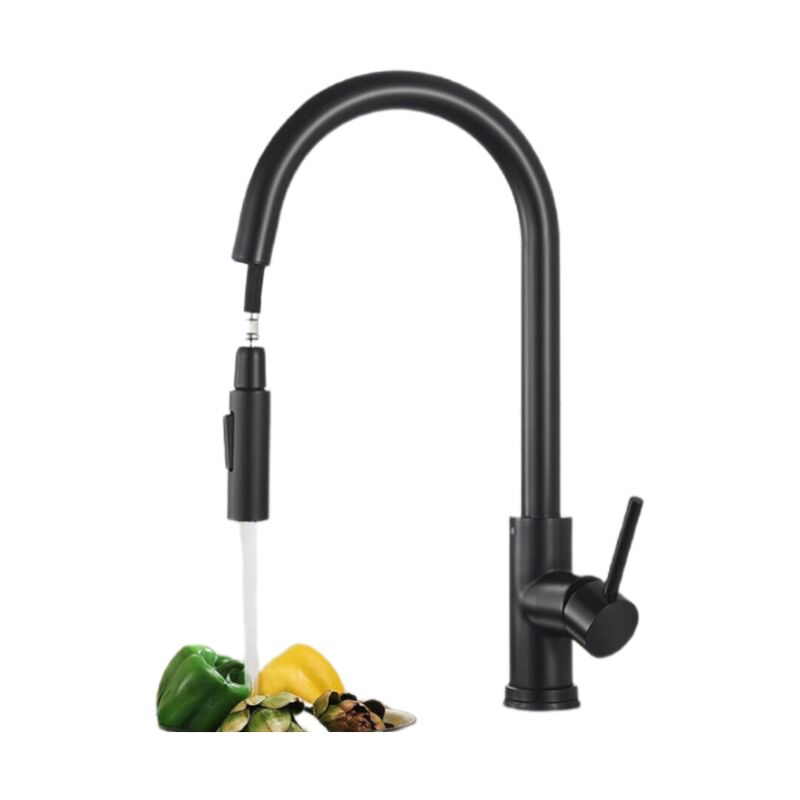 Czarny kran kuchenny z 2 funkcjami, wyciąganą wylewką prysznicową, obrotowy 360° kran kuchenny ze stali nierdzewnej.
