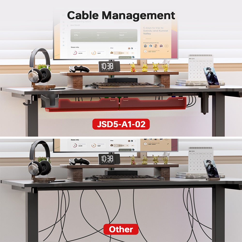Bureau Électrique Réglable en Hauteur ACGAM - Table Ergonomique pour Gamer, Hauteur Ajustable 72-118cm, LED, 140 x 68 cm - Noir - 8