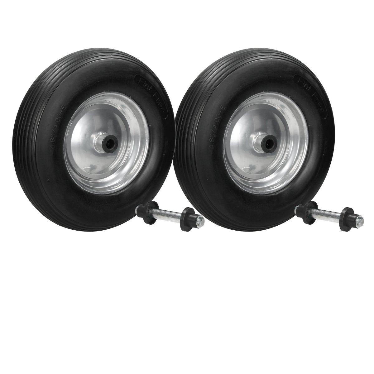 ECD Germany 2 sztuki Kolo do taczki wykonane z odpornej na przebicie pelnej gumy PU z osia - opona z felga stalowa - 4,80/4,00-8 - srednica 390 mm -