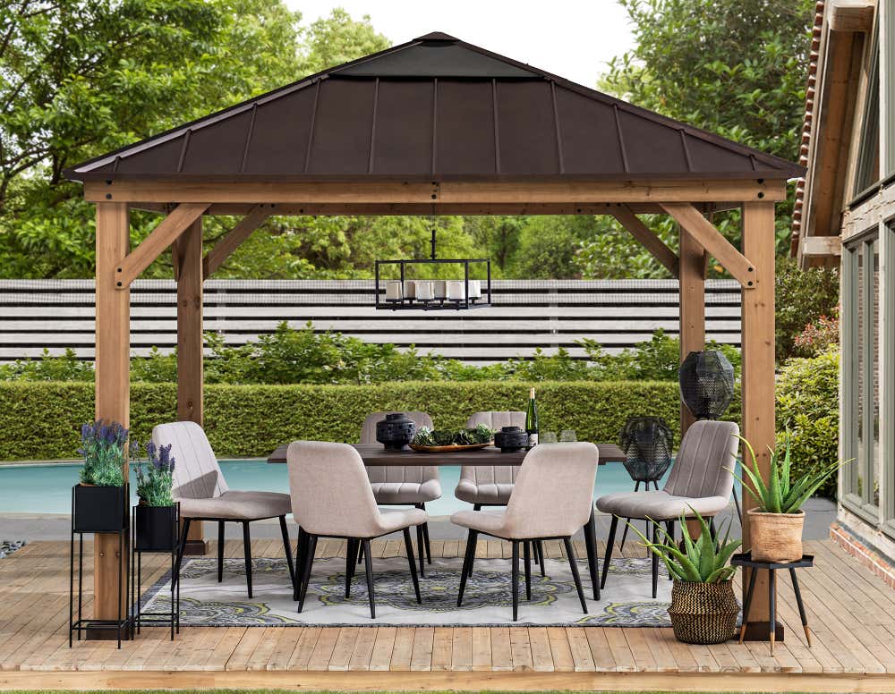 Sunjoy Gazebo in legno di cedro PIRIN - 336 cm x 336 cm, antracite ...