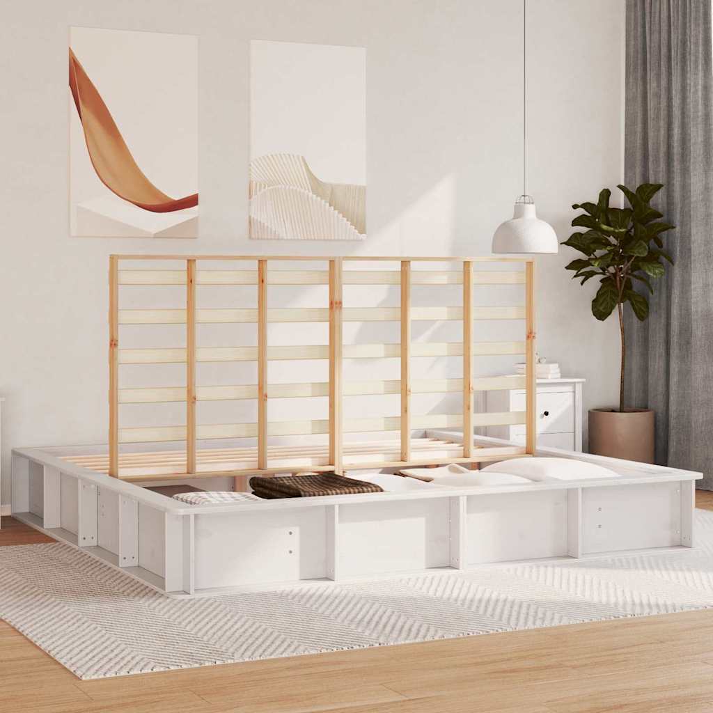 Cadre de lit blanc en bois de pin massif pour la chambre, 180 × 200 cm - 3