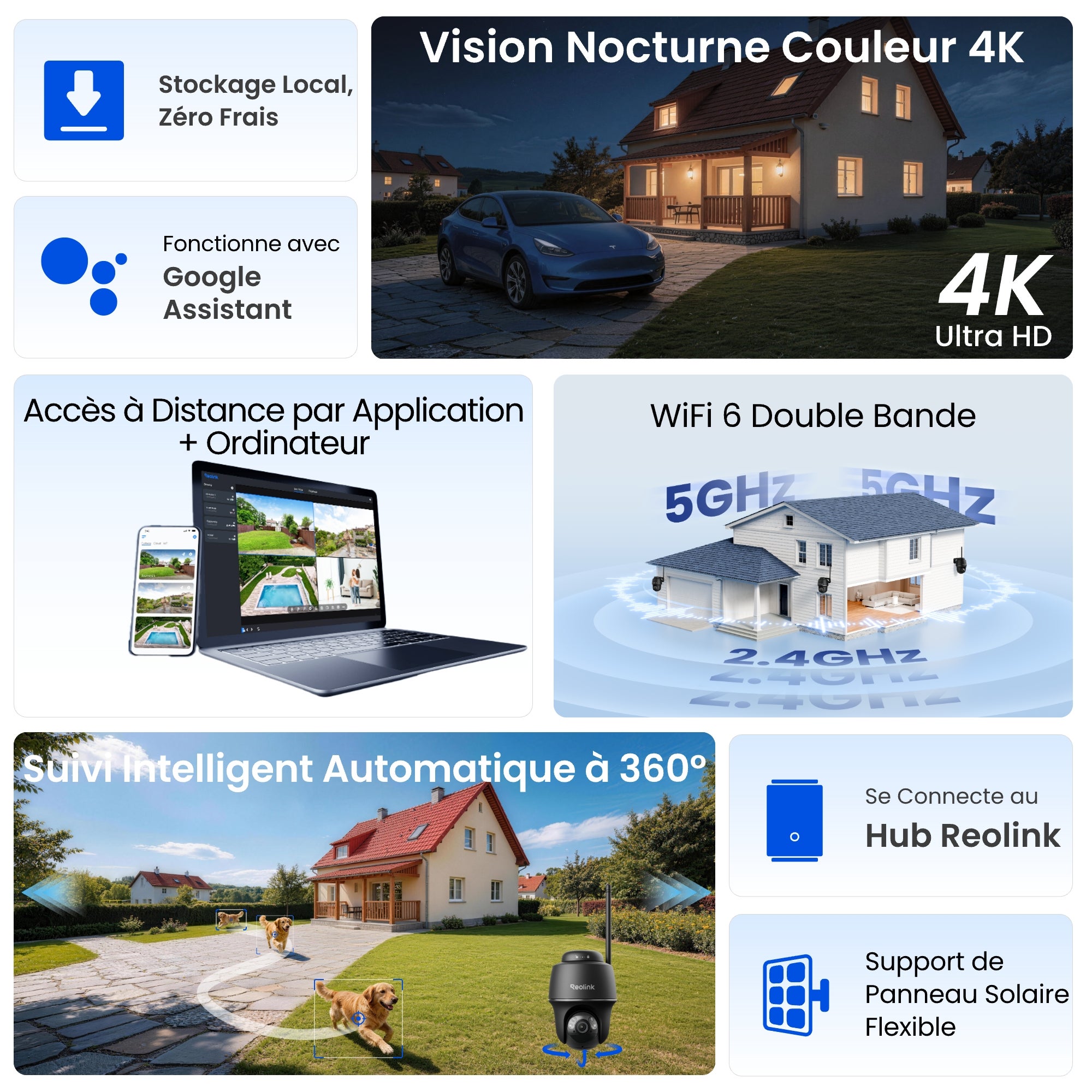 Caméra de surveillance 4K 8MP 2,4/5GHz WiFi batterie PT sans fil, sans Abonnement,+SP, Reolink, Noir - 11