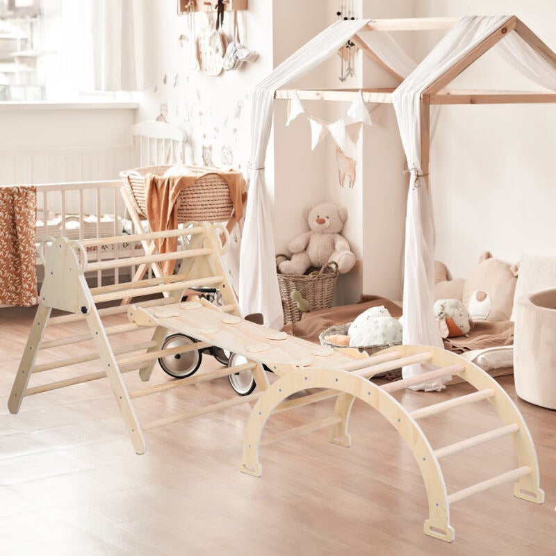 Ensemble d'Escalade,3 en 1 Triangle d'escalade Enfants avec Rampe Réversible,Naturel,pour Tout-Petits Bébé 2 An+ - 5
