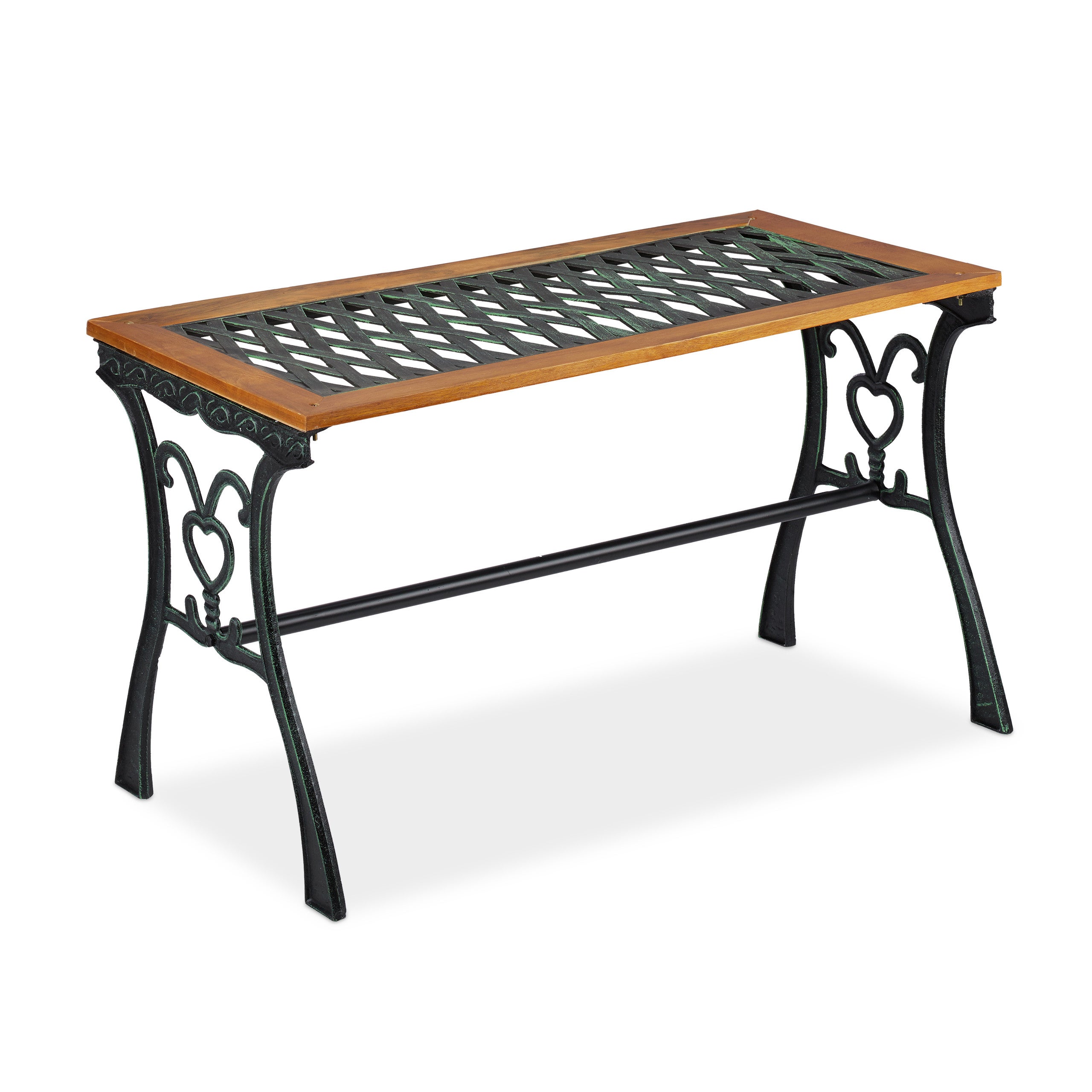 Table de jardin rectangulaire, extérieur, vintage, bois et fonte de fer, 58x98x47 cm, balcon, nature-noire, Relaxdays - 9