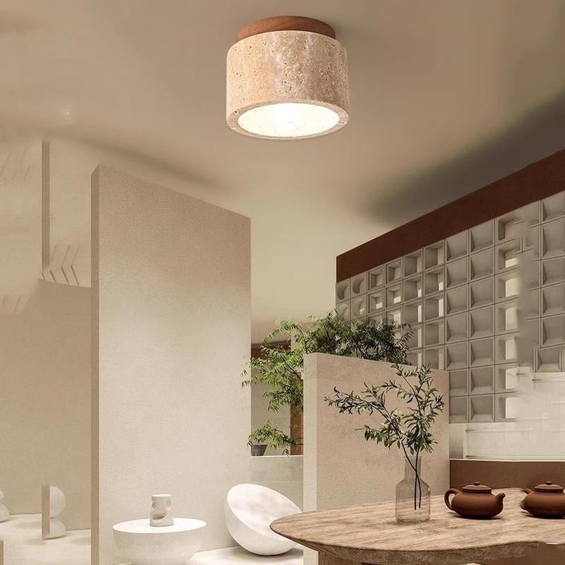 Mid-century style ceiling light with wood and marble effect, semi ...