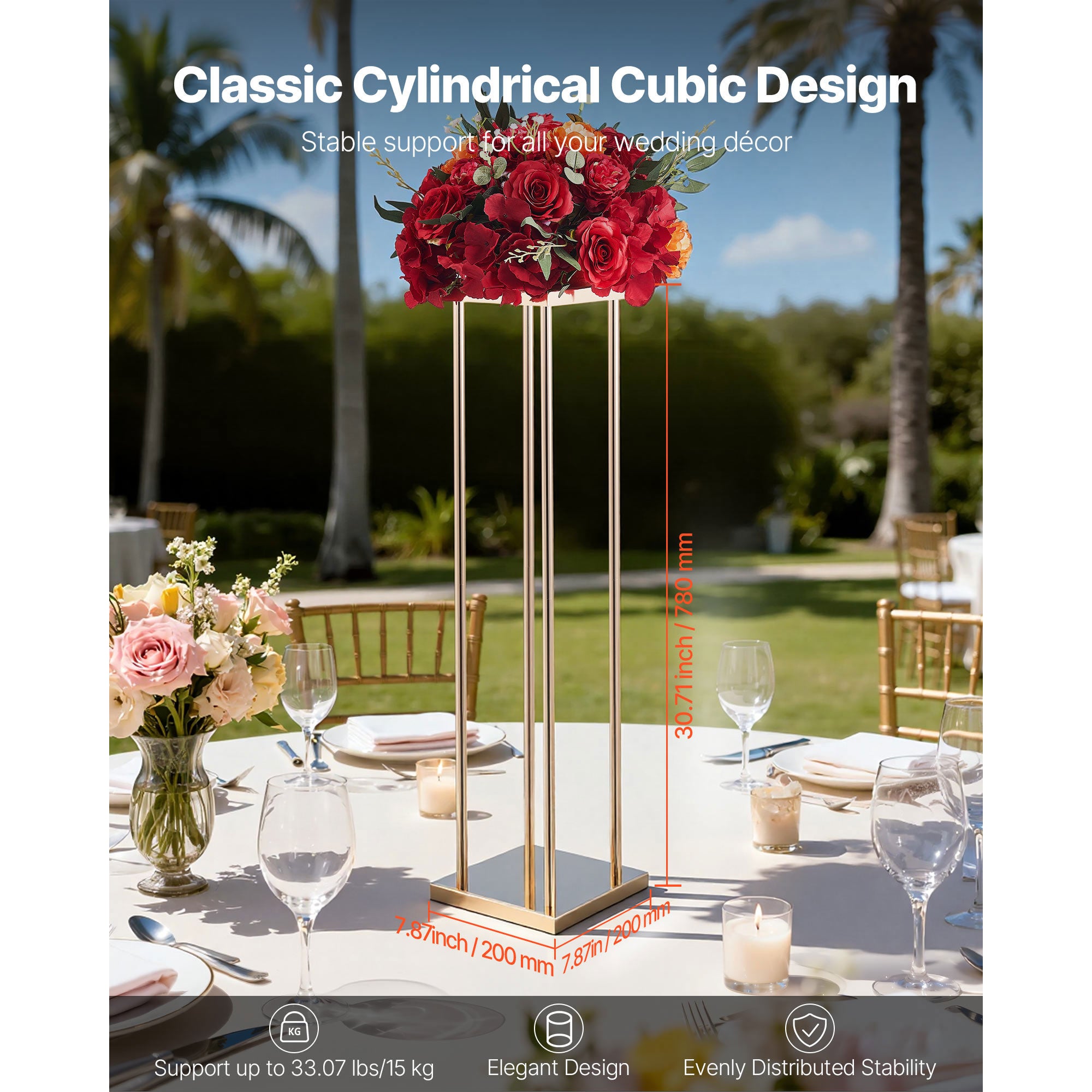 Lot de 10 supports SucceBuy pour fleurs de mariage, colonnes cylindriques de 80 cm avec panneau metallique, presentoir floral pour fetes,anniversaires - 2