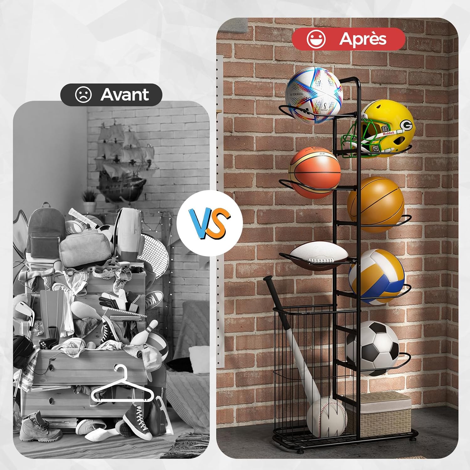Étagère de Rangement pour Balles à 7 Niveaux, Support de Basket-Ball en Métal, Noir - 3