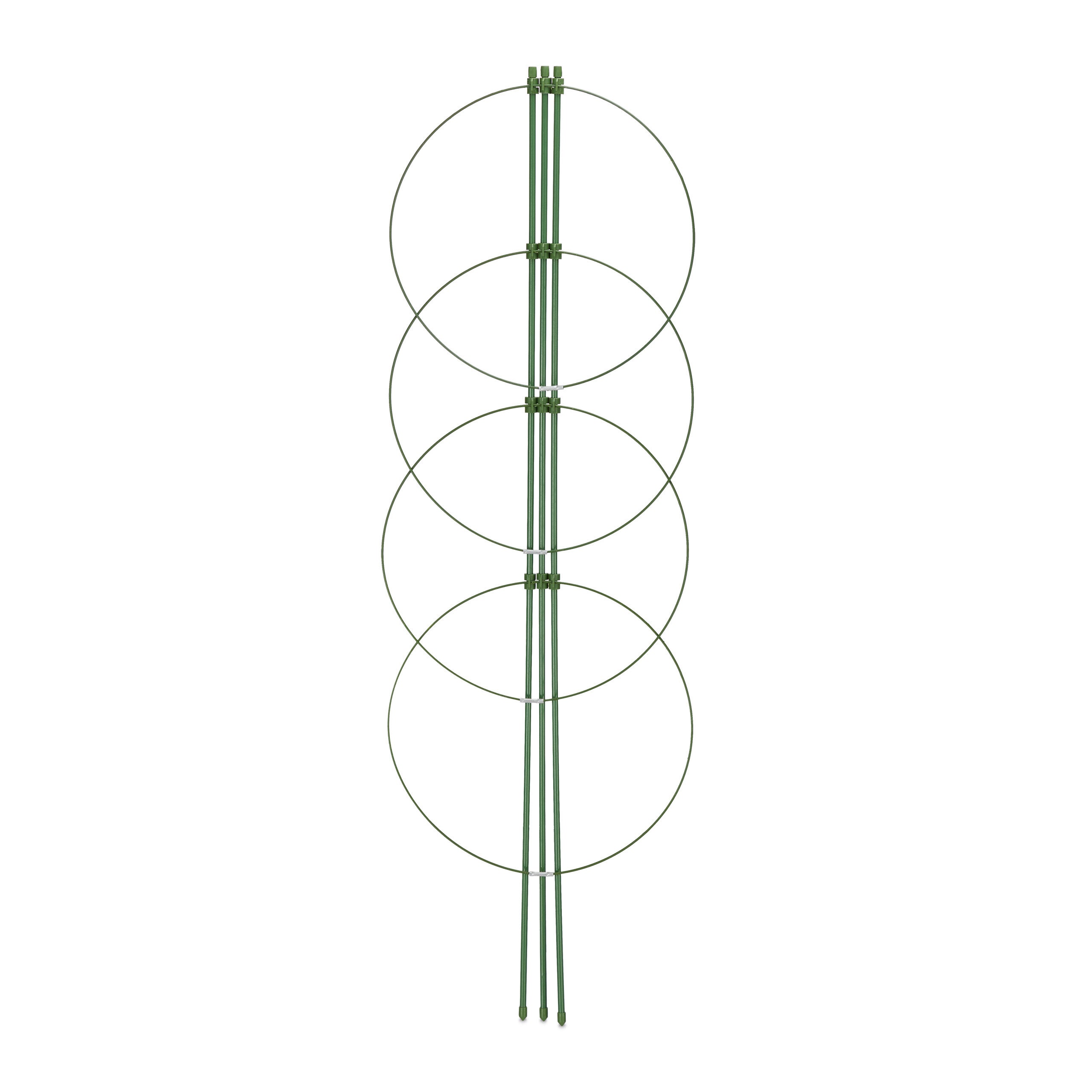Tuteur à tomates en lot de 6, métal et plastique, hauteur : 90 cm, 4 anneaux réglables, pour plantes, vert, Relaxdays - 6