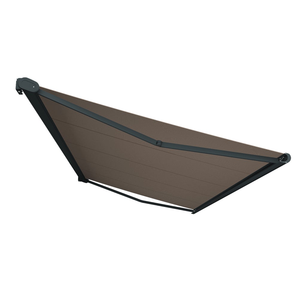 Store banne Coffre intégral PROTECT 2 LED SMART Gris Anthracite 4,05x3,50m Motorisé à télécommande + Capteur Vent + Eclairage LED - Toile Taupe - 2