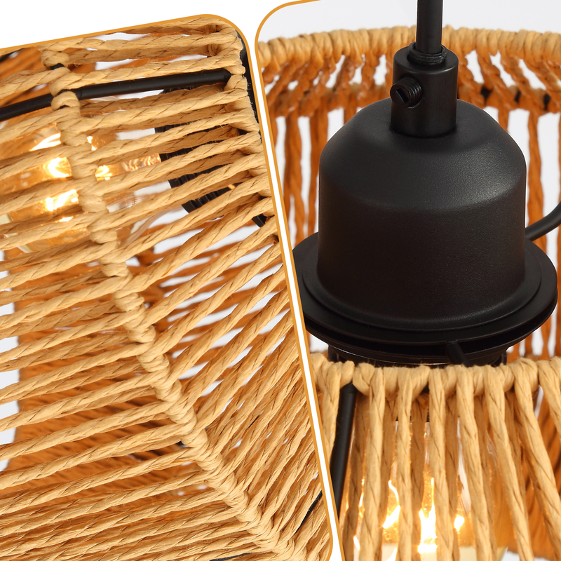 Nettlife Lampada Sospensione Rattan Φ25 Vintage Tavolo Pranzo - 1 Luce, Design Retrò, E27 (Senza Lampadina) - 6