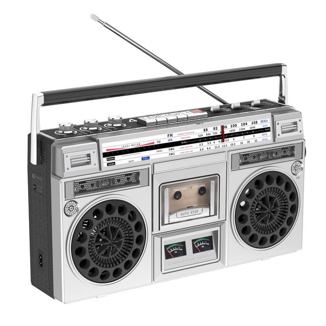 Radio lecteur de cassettes rétro, lecteur CD rétro classique des années 80 Boombox, Boombox de cassette AM/FM, argent