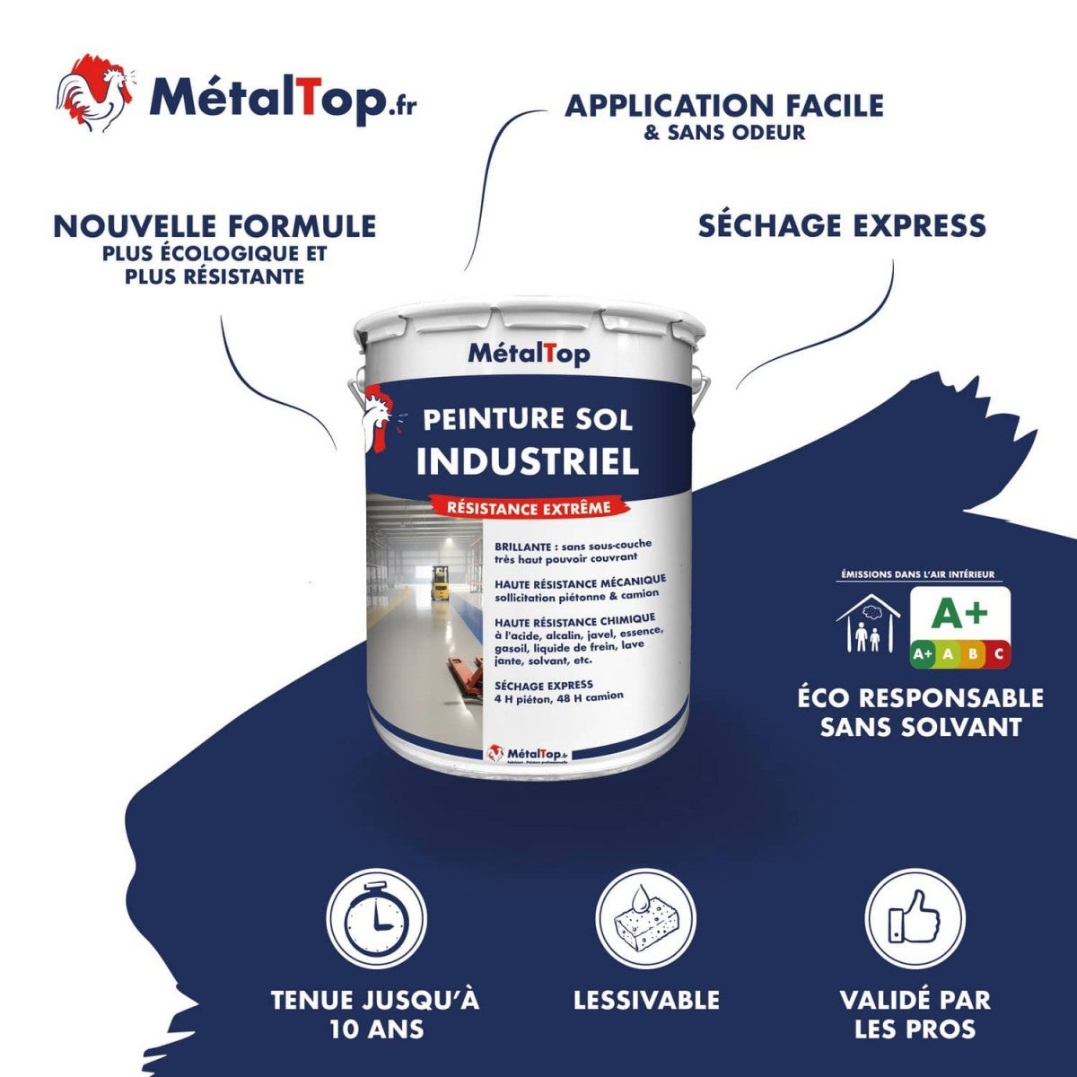 Peinture Sol Industriel - Noir foncé - RAL 9005 - 5 L - Métaltop - 3