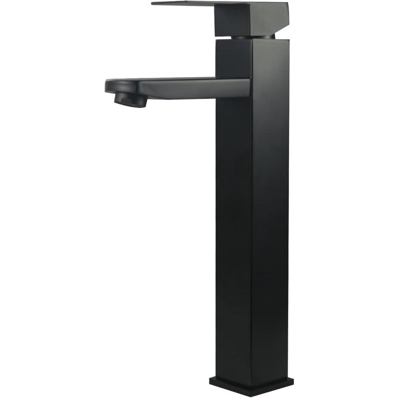 Bateria umywalkowa ze stali nierdzewnej, jednouchwytowa, do ciepłej i zimnej wody, z dołączonymi wężykami, czarna, 31 cm