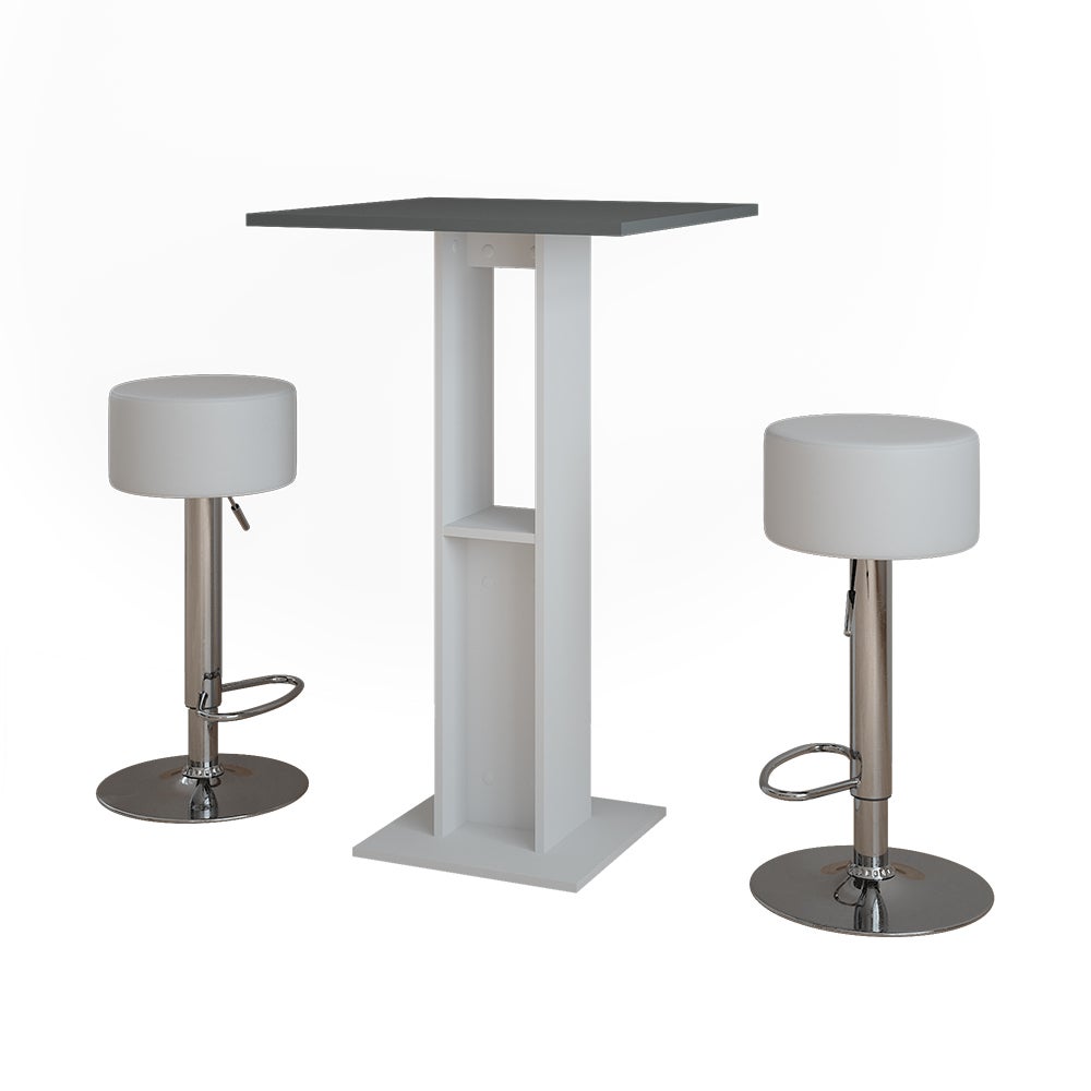 Vicco Zestaw stolików barowych Repose, Biały/antracyt, 65 x 65 cm z 2 stołkami barowymi