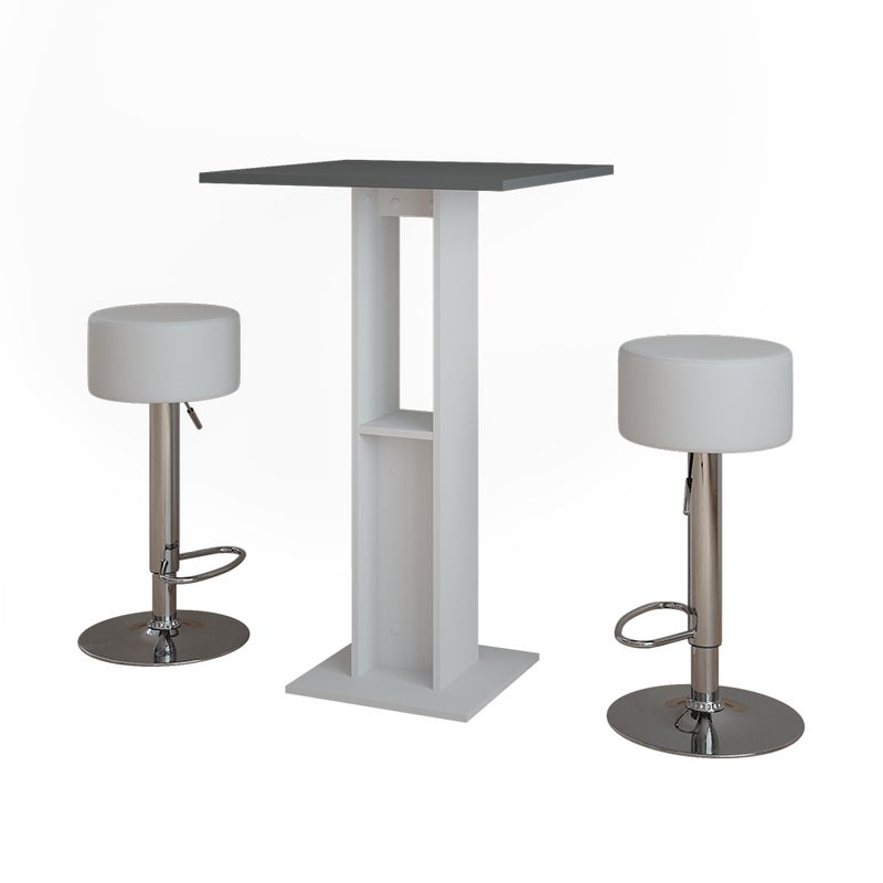 Vicco Zestaw stolików barowych Repose, Biały/antracyt, 65 x 65 cm z 2 stołkami barowymi