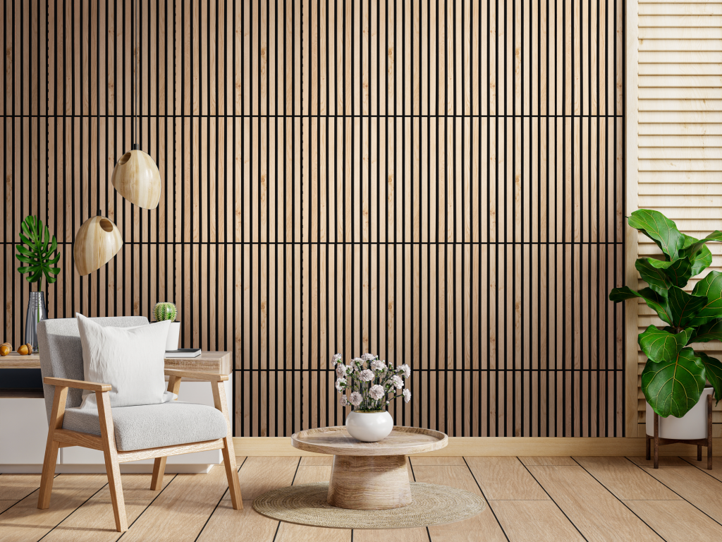 Panel palilleria alistonado Akupanel acústico,decorativo de 60x60cm,fieltro y listones MDF chapado madera natural Roble Clásico (fieltro negro) - 5